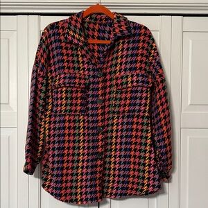 Colorful Houndstooth Button-Up Jacket